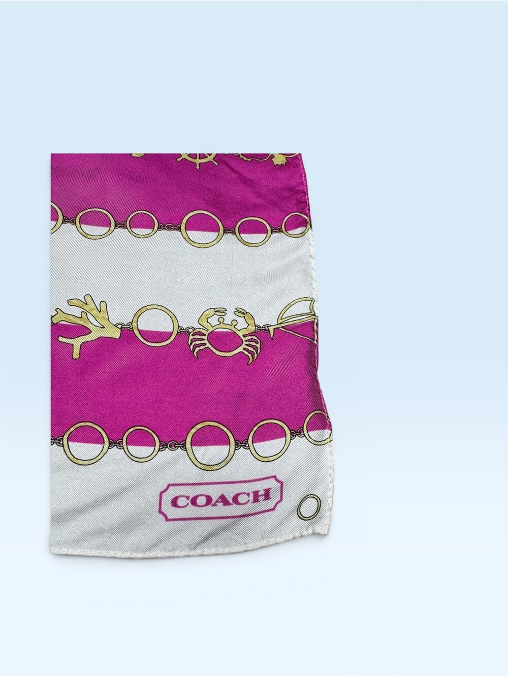 Coach Silk Nautical Pink White Scarf - Picture 3 of 5